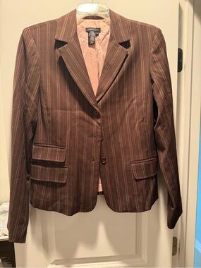 BCBGMaxAzria Brown & Pink Pinstripe Blazer